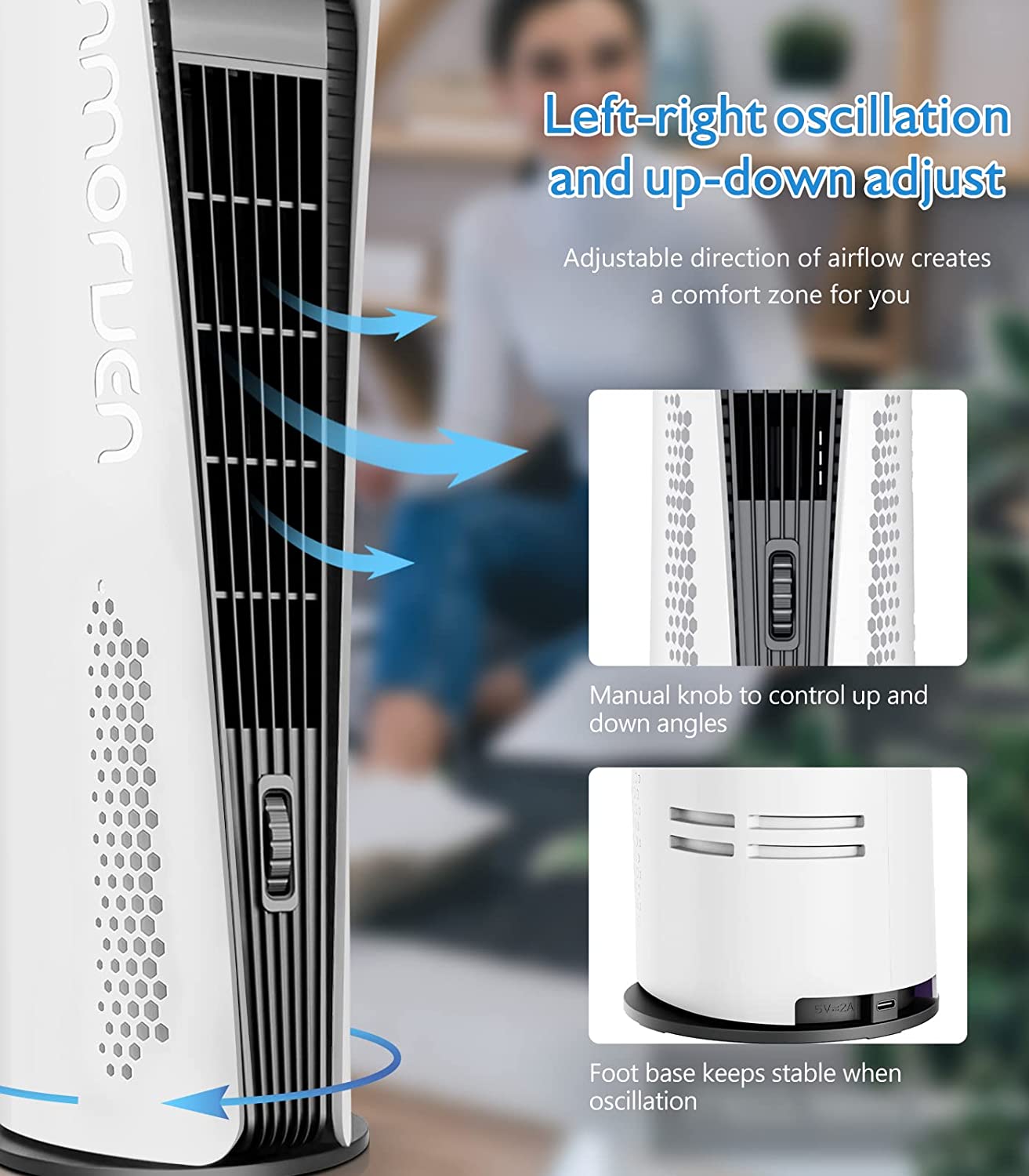 Bladeless Tower Fan,10000mAh Battery Operated - Inmorven